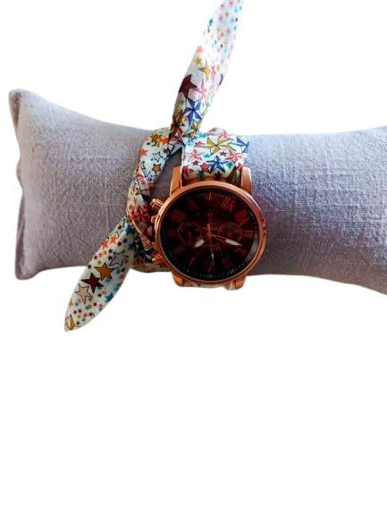 Montre bracelet en tissu à nouer imprimé fleuri pour femme