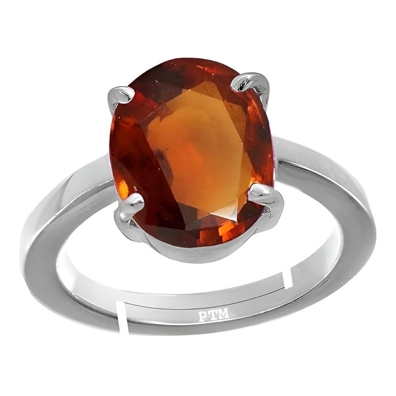ptm Natural Hessonite/Gomed 5.25 Ratti or 5 Carat Astrological Certified Gemstone Pure Sterling Silver/925 bis Hallmark Adjustable Ring for Men & Women - fba4525-picture-6