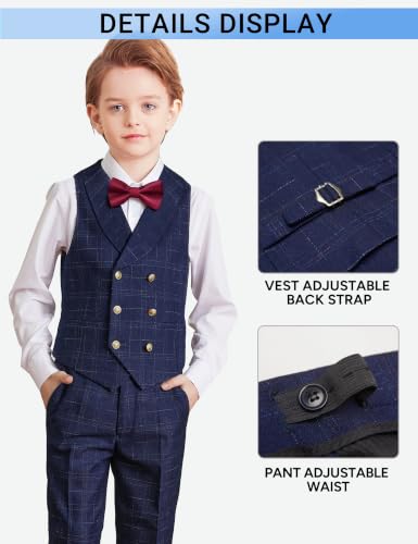 Boys Formal Suit Slim Fit Tuxedo Ring Bearer Outfit Navy Blue Plaid Size 10 - image 5