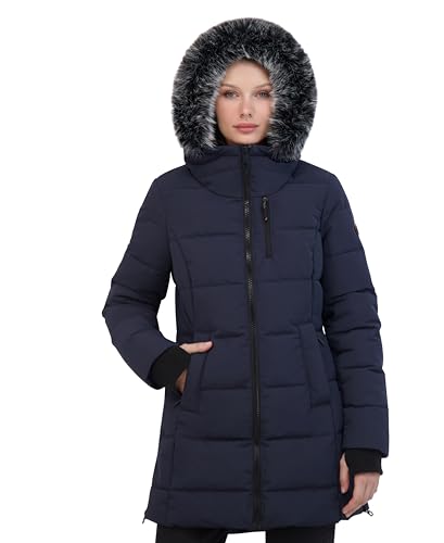 Nautica Women's Heavyweight Puffer Jacket-Faux Fur-Lined Hood Wind