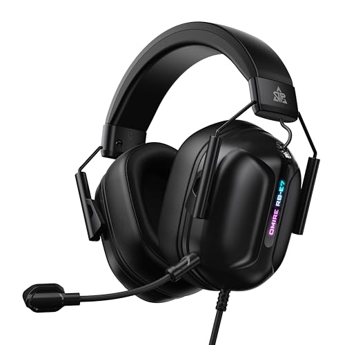 OMIRE RB-E7 RGB Wired Gaming Headphones for PC Computer Headset with Noise Canceling Microphone 50MM Dynamic Drivers Wired Gaming Headsets for PS5 PS4 PC Mac Switch Xbox Serie 3.5mm Jack Black