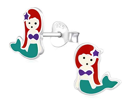 Laimons pendientes para niña, pendientes para niños, joyas para niños, sirena, verde, plata...