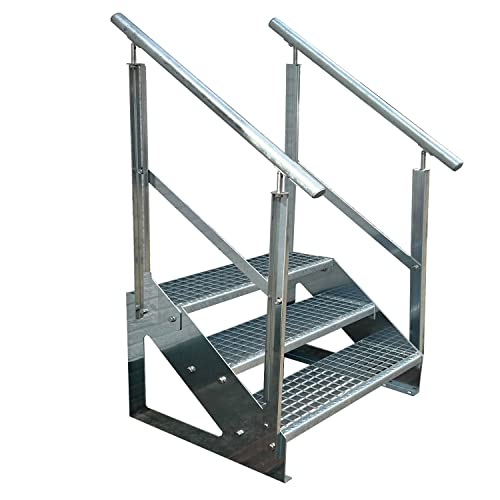 Escalier acier galvanisé 3 marches avec double garde-corps durable