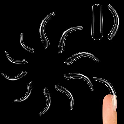 NOVO OVO 500 pcs Hawk Curved Eagle Claw Transparent Clear Cystal Extra Super Extreme Deep Curve Half Cover Short Square Tapered False Nail Extension Tips Acrylic Nail 10 Sizes in Bag for Halloween