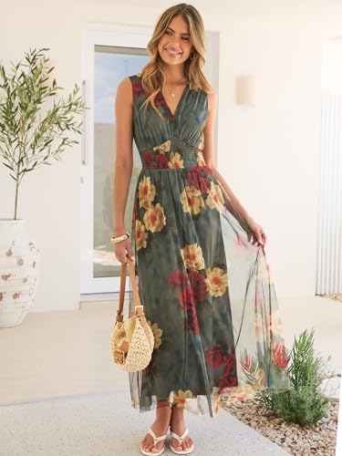 Image of ANRABESS Women's Floral Tulle Wedding Guest Maxi Dress | V Neck Sleeveless,A-Line Elastic Waist,Casual Flowy Formal Boho,Bridal Shower Garden Party Beach Vacation,Summer Fall