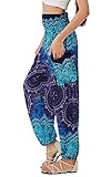 Joob Joob Boho Pants for Women - Hippie Harem Pants Women - Womens Yoga Pants – Comfy Bohemian Flowy Hippie Clothes - Blue Medium