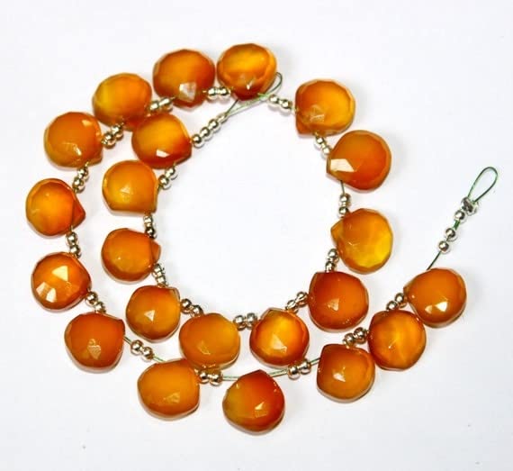 LKBEADS Yellow Brown Chalcedony Faceted Heart Briolette Size 10x10 mm Gemstone Briolette 4" strand.