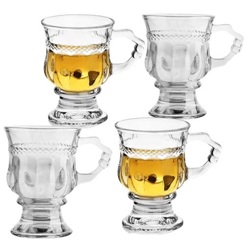 Tasses à café irlandais vintage, verre à café irlandais transparent avec poignée, base à pied, résistantes à la chaleur, tasses robustes pour chocolat...