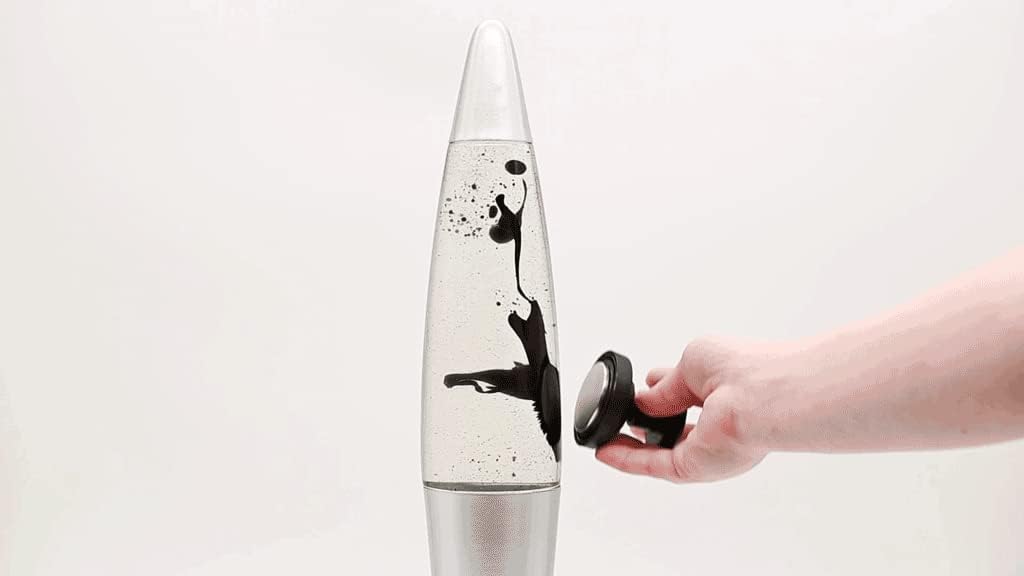 Inspired Designs Retro Rocket Ship Ferrofluid Lava Lamp with Magnetic Black Wax and Clear Liquid, 15 inch