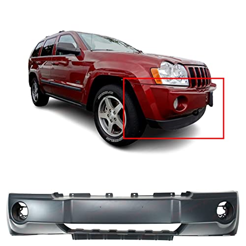 FitParts Compatible With Front Bumper Cover 2005-2007 Jeep Grand Cherokee Laredo Limited Premium Overland 05-07. New, Primed and Ready for Paint. With Fog Light Holes. CH1000451 5159130AA