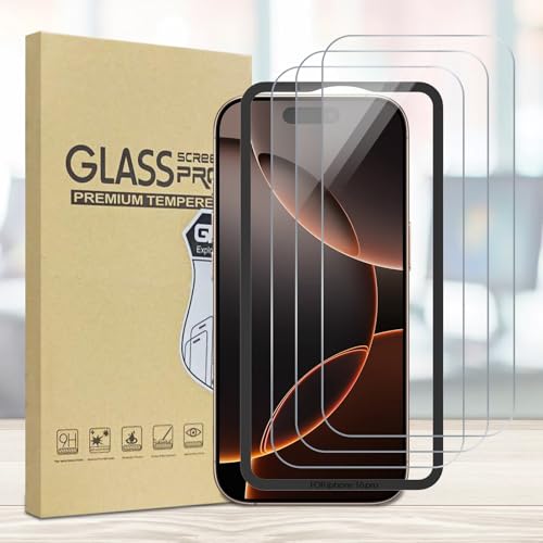 3 Pack Screen Protector Compatible with iPhone 16 Pro with Installation Frame Anti-Scratch 9H Hardness Tempered Glass Bubble Free Case Friendly