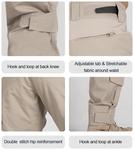 Men’s Tactical Pants with Knee Pads Camo Cargo Pants Waterproof Hiking Pants 10 Pockets No Belt - Image 5