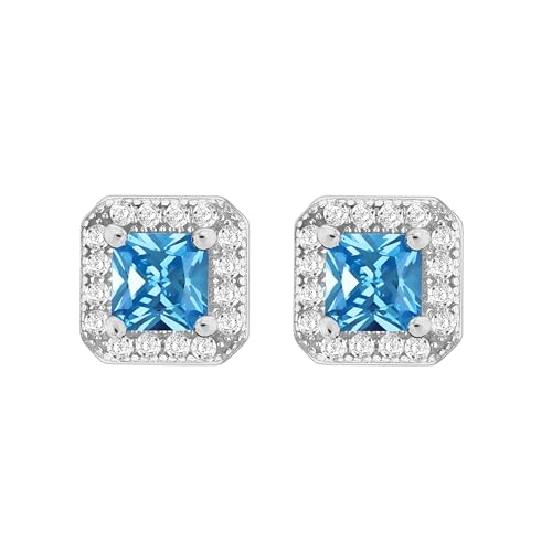 Boucles d'oreilles argent massif rhodié et oxydes de zirconium bleus carrés