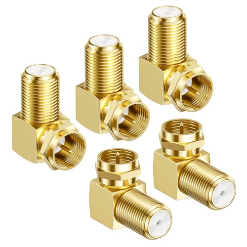 Cable Matters 5-Pack Gold-Plated F-Type Right Angle RG6 Coaxial Adapter (90 Degree Coaxial Connector, Male to Female Coax Cable Connector)