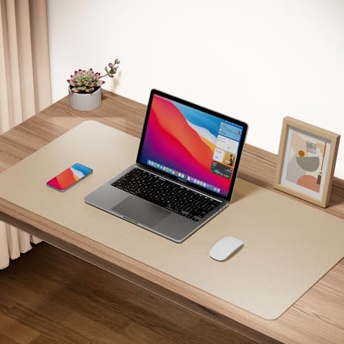 Boutilon Leather Desk Pad Protector,Non-Slip Mouse Pad,Laptop Desk Pad,Office Mouse Mat,Waterproof Leather Desk Blotter,Desk Writing Pad for Office and Home (M-Beige,30"x14") — view 2