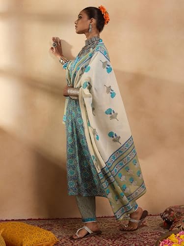 Image of INDO ERA Women Pure Cotton Kurta Set with Dupatta | Festive Suit Set, 5515