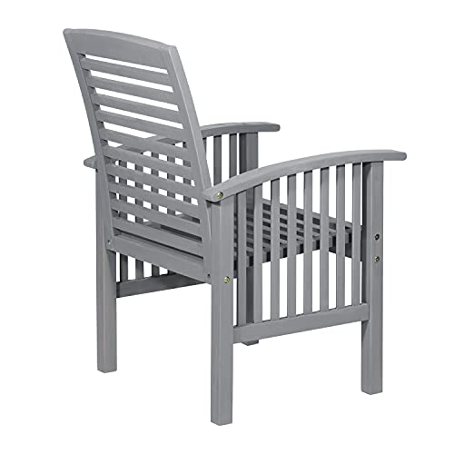 Walker Edison Rendezvous Modern 2 Piece Solid Acacia Wood Slat Back Outdoor Dining Chairs, Set Of 2, Grey Wash #TOP6