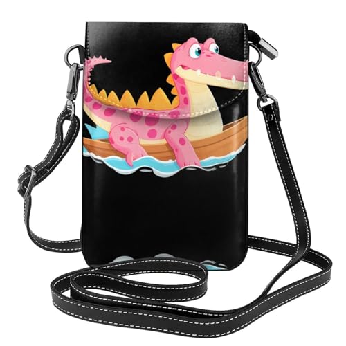 Sac à bandoulière téléphone portable en cuir rose avec motif bateau pour marche et voyage léger