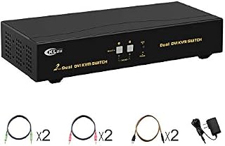CKLau 2 Port KVM Switch DVI Dual Monitor Extended Display with Audio, Microphone
