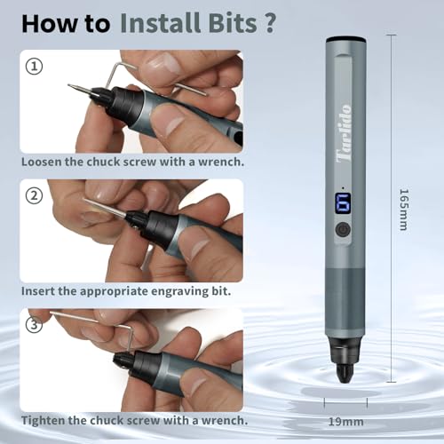 Image of Tarlido Electric Engraving Pen, Mini Cordless Rotary Tools, USB-C Rechargeable Etching Pen, 4V /1200mAh DIY Engraver Machine for Metal, Wood, Glass, Plastic,2 Stencils, Dark Grey
