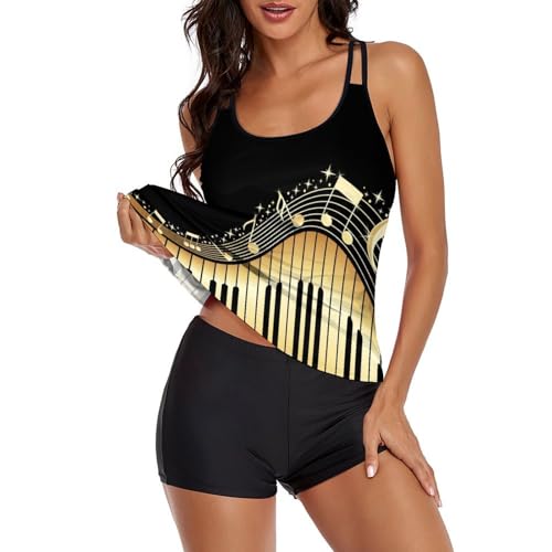 Tankini con notas musicales para mujer que busca bañador cómodo con pantalón corto 2