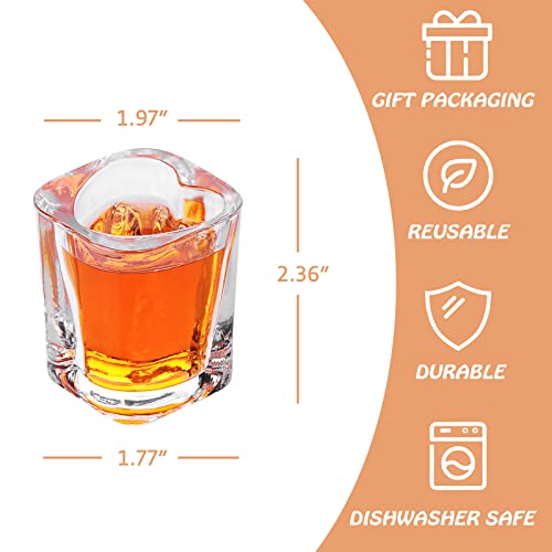 Valeways Shot Glasses, 2Oz Heavy Base Shot Glasses Sets Of 6/Heart Shaped Clear Shot Glass/Tequila Shots/Square Shot Glasses/Espresso Shot Glass/Bulk Shot Glasses #TOP1