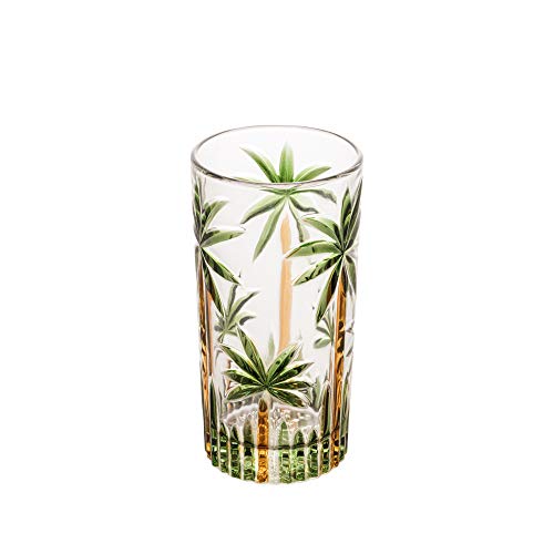 Wolff Palm Tree Conjunto de Copos Altos de Cristal 6 Peças, Multicor (Palmeira Verde Pintura à Mão),