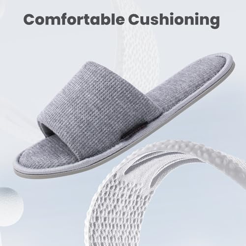 Women's Open Toe House Slippers – Breathable Waffle Fabric, Memory Foam Cushioning, Slip-On Summer Indoor Slippers, Non-Slip TPR Sole, Easy Care4