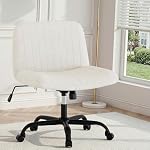 Shintenchi Criss Cross Chair,Cross Legged Office Seat with Wheels Armless Swivel Vanity Chair,Height Adjustable Wide Computer Task Seating for Home Office,White