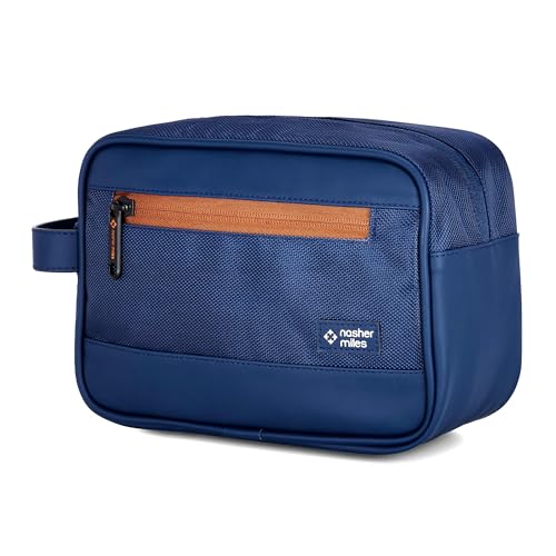 Image of Nasher Miles Stash Toiletry Kit | Cosmetic Bag | PU & Polyester | Travel Pouch Organizer | Multipurpose Storage Compartments & Carry Handle | Travel Accessory for Men & Women (Navy Blue)