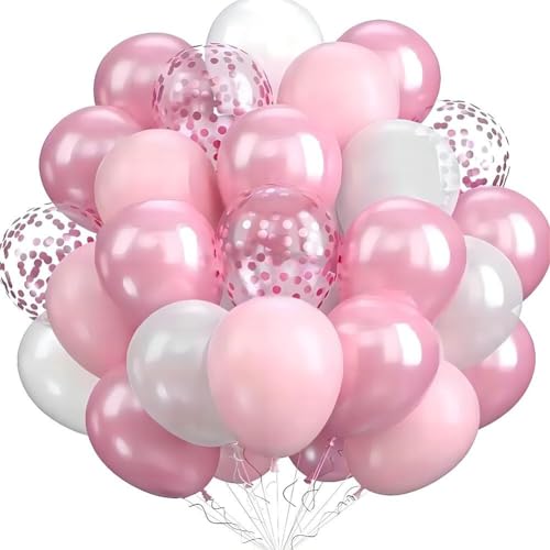 Image of 60pc Light Pink Balloons Metallic Pink Balloon Pink Latex Ballons and Pear White Balloons for Birthday Baby Shower Princess Party Decorations