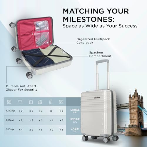 Image of Carlton Alumina | Cabin Trolley Bag, 56 Cm Small Hardsided Luggage | 8 Wheels, TSA Lock | Polycarbonate | Premium Suitcase for Travel | 5 Year International Warranty | Metallic Silver