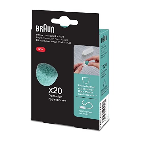 Braun Filtres pour le mouche-bébé manuel 1 (aspiration nasale, mouche-bébé, débouche le nez, nouveau-né, extracteur de mucus, grands filtres, hygiénique, usage unique, jetable, sans BPA) BNA020EU