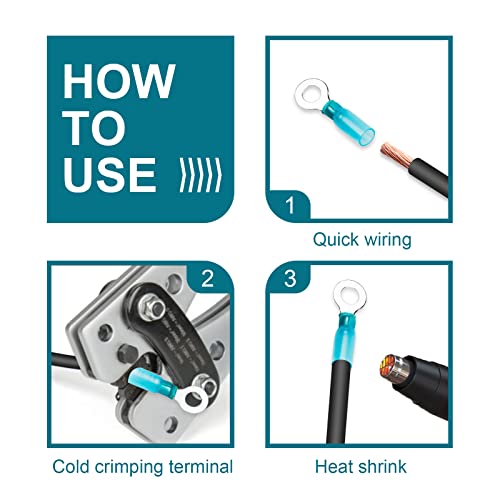 160 Pcs Heat Shrink Wire Connectors, 22-10 Awg Ring Terminals Waterproof, 22-10 Awg Wire Terminals Marine Automotive For #10 1/4" 5/16" 3/8" Stud #TOP3