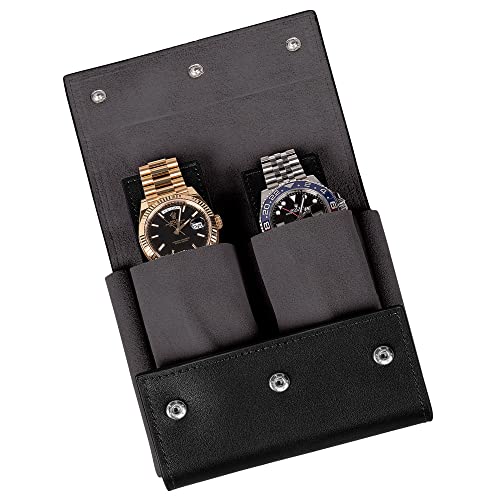 QWATCHBANDS Watch Travel Case Pouch - Genuine Leather Watch Pouches for 1 or 2 Watches - Luxury Watch Accessories in 10 Colors