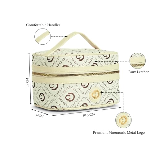 Image of Caprese Florida Small Vanity Bag for Women | Elegant & Classic Design with Spacious Storage for Jewelry, Makeup, Necklaces, Rings & More | Perfect for Travel & Special Occasions (Beige)