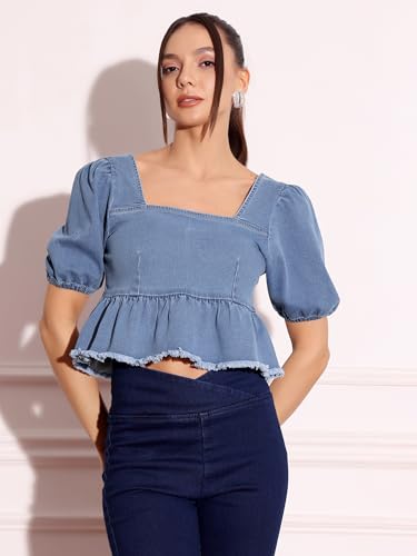 Image of Miss Chase Women's Round Neck Half Sleeves Cotton Lace and Pearl Detailing