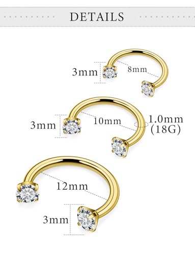 Horseshoe Nose Ring Surgical Steel Double Stud Nose Ring 18g Lip Rings Cubic Zirconia Horse Shoe Daith Piercing Jewelry for Women Inner Diameter 8-12mm2