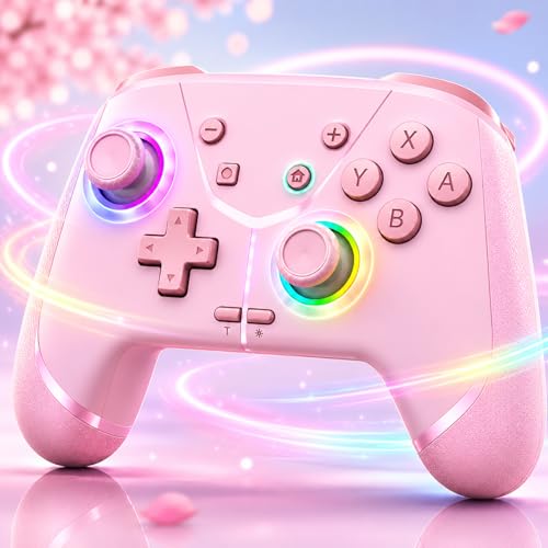 Image of Switch Controller, Wireless Pro Controller for Nintendo Switch 2 /Switch /Lite /OLED, Bluetooth controllers Compatible with iPhone /Mac /iPad /iOS /Android /Phone /PC /Steam and TV with Programming /RGB4 /Vibration / 3 Turbo Modes /6-Axis /Motion (Pink)