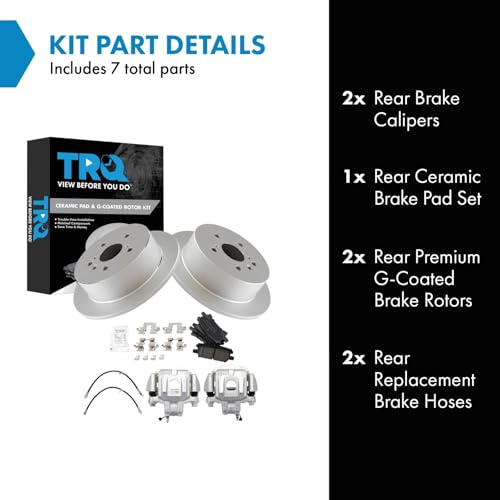 Image of TRQ Rear Brake Pad and Rotor Set Ceramic G Coated Rotors Calipers Compatible with 2004-2007 Toyota Highlander