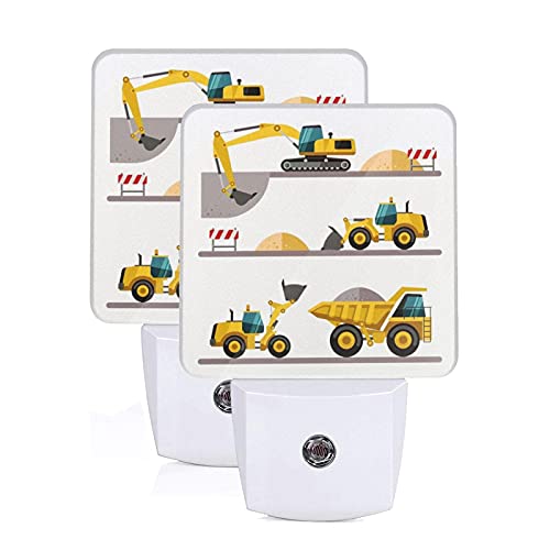 Image of Cartoon Machinery Excavator Truck and Loader Night Light Set of 2 Auto Sensor LED Dusk-to-Dawn Nightlights Plug-in Sensor Lamp for Bedroom Bathroom Kitchen Hallway Stairs Decorative