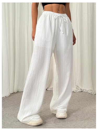 SHENHE Women's Wide Leg Pants Textured Baggy Pants Trousers Casual Lounge Y2k Pants3