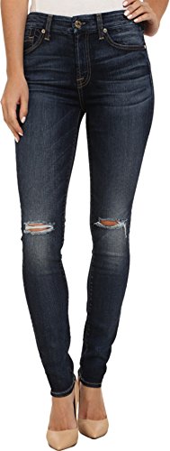 7 For All Mankind Women's Mid Rise Skinny Jean with Knee Holes