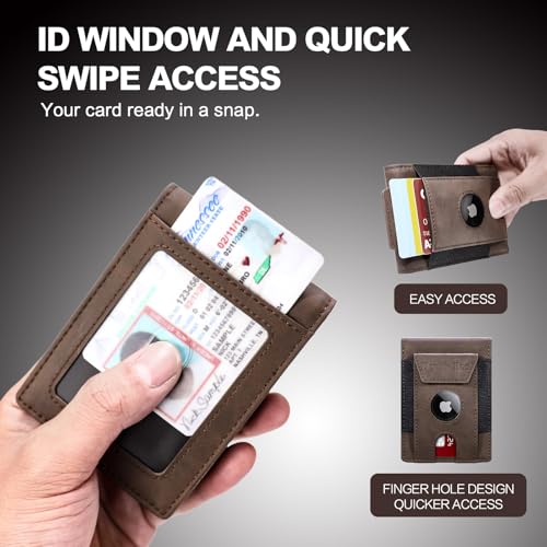 Wallet for Men RFID Blocking Bifold Mens Leather Wallets,Ultra Thin Minimalist Front Pocket Small Compact Mens Slim Wallet,Smart Security Credit Card Holder Elastic Pocket,with Money Clip, 2 ID Window4