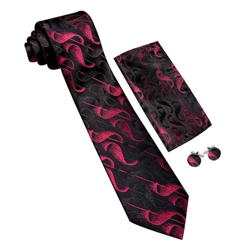 Image of Barry.Wang Man Stripe Ties Set Silk Woven Pocket Square Necktie Cufflinks Formal Party Business