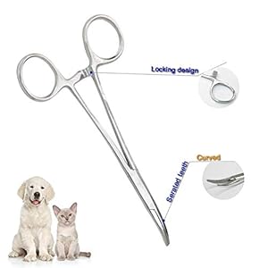 Pets ears/nose hair Puller Straight & Curved full serrated, stainless steel Home Hemostat Locking Forceps, Professional pet grooming tool for cats & dogs 2pcs set