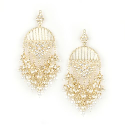 Rubans Gold-Plated Gold-Toned White Contemporary Drop Earrings For Women (B0D6GPHT68) Amazon Price History, Amazon Price Tracker