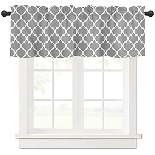 Artshowing Geometric Art 1 Panel Tier Small Window Treatment Curtain Insulated Blackout Drape Short 54X18Inch For Kitchen Bathroom Or Small Window, Grey Moroccan Texture #TOP20