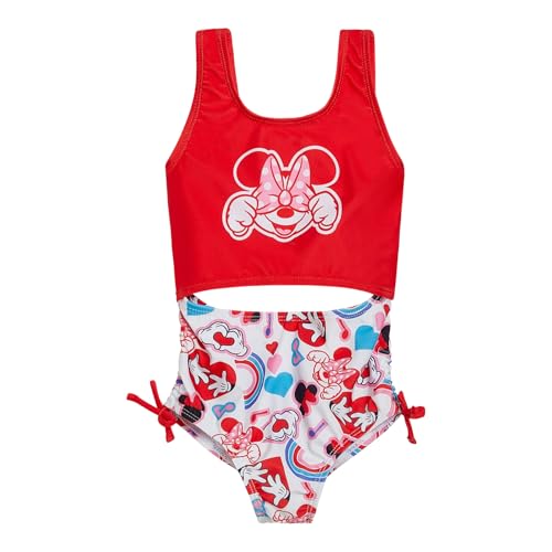 Disney Minnie Mouse UPF 50+ - Traje de baño de una pieza para niños grandes (12 meses - 14-16), Rojo -, 10-12