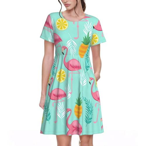 Robe d'été mi-longue à flamant rose idéale pour vos terrasses